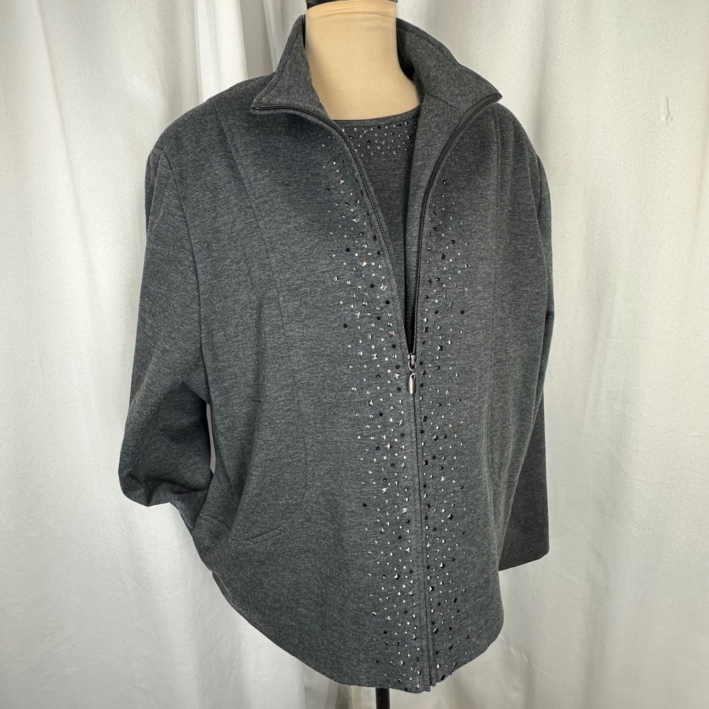 Alfred Dunner Gray Embellished 2 Pc Jacket 18 & Top XL Twinset READ
